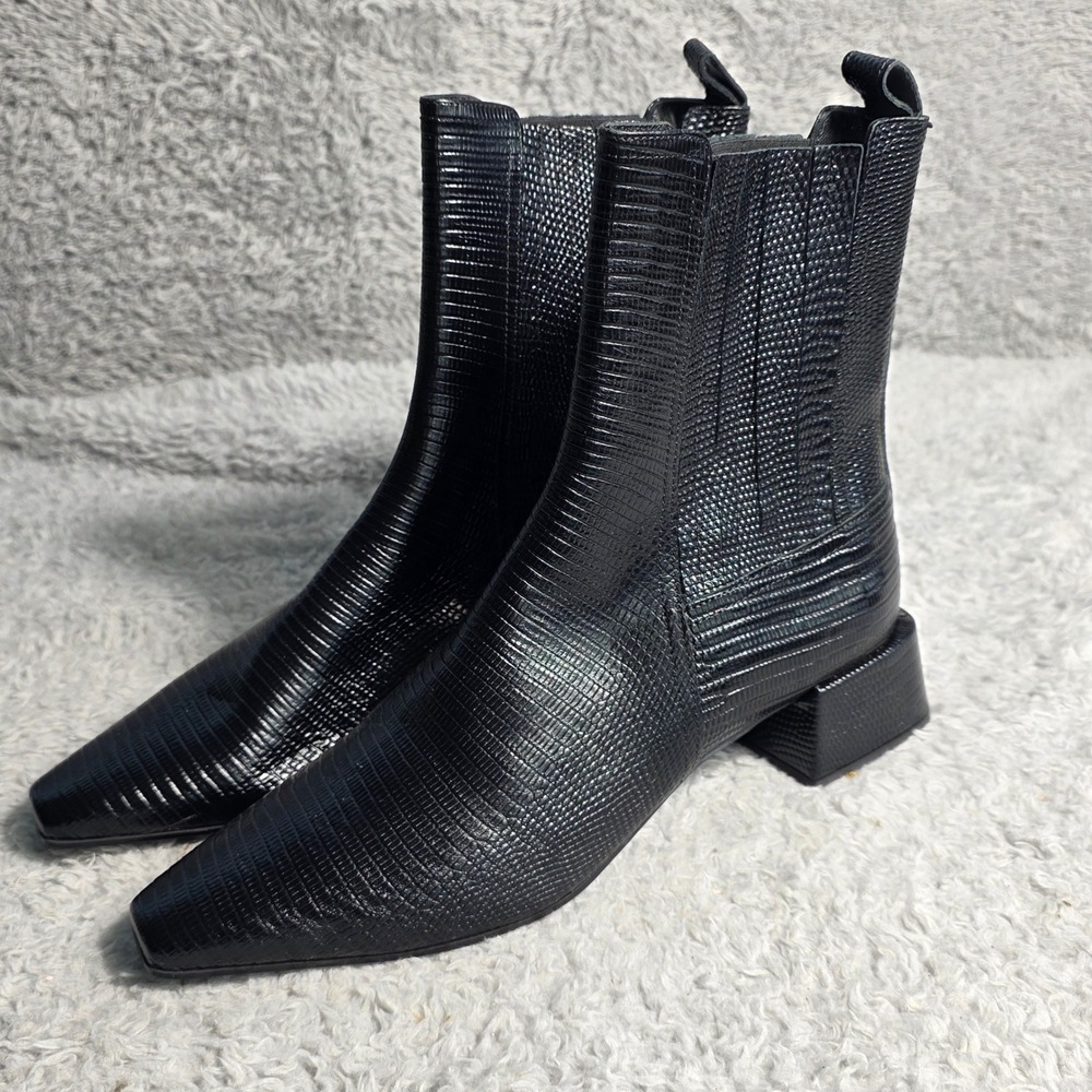 NAPOLEONI Black Snakeskin Italian Leather Block Heel Ankle Boots EU 40 US 9 NEW